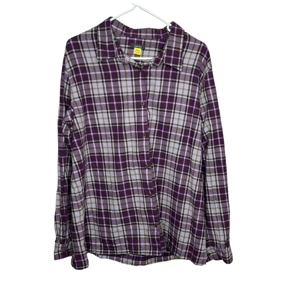 Cabelas Shirt Womens Adult 2XL Purple White Soft Flannel Casual Ladies